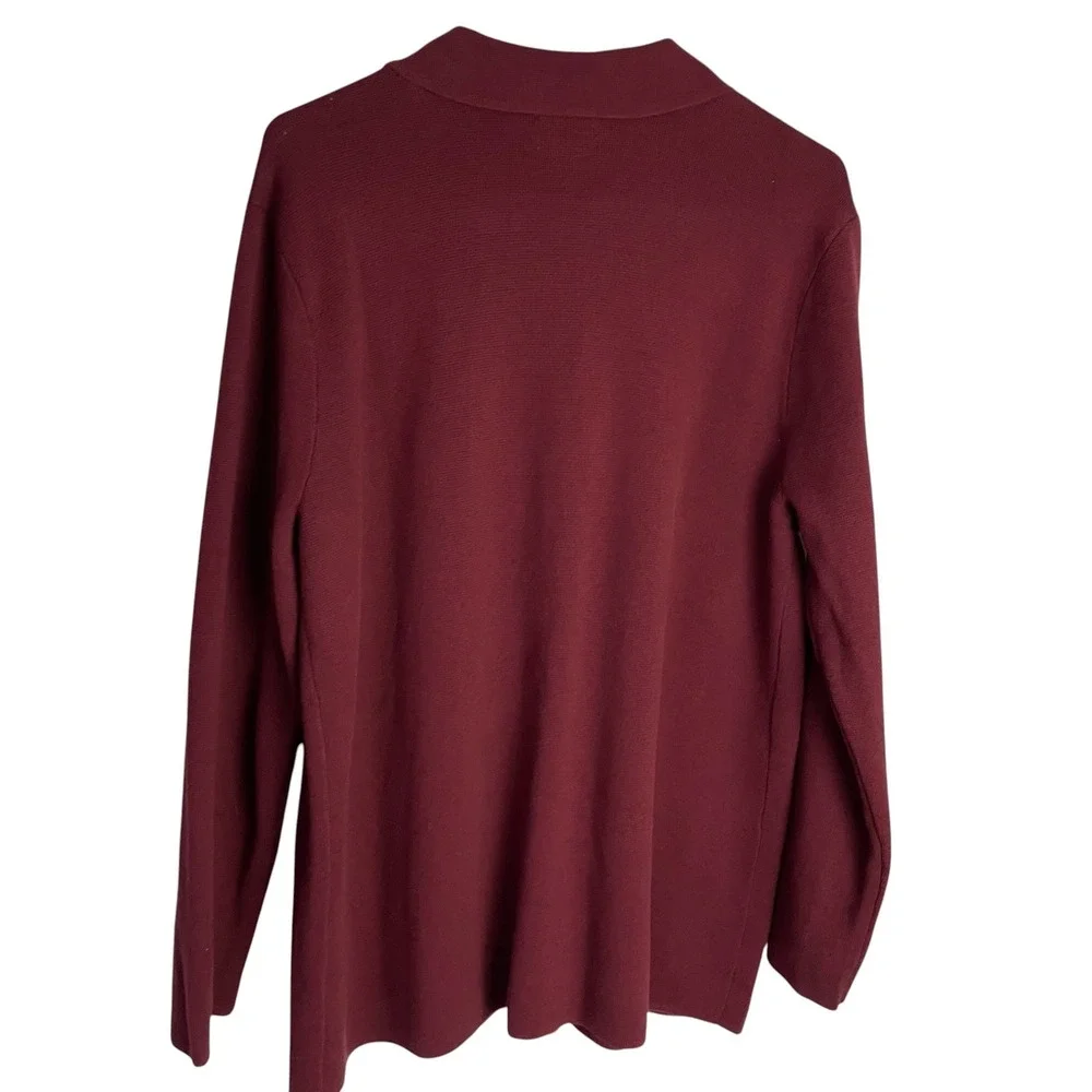 Lands End Womens Knit Cardigan Blazer Size XLP/18 Burgundy Cotton Sweater Jacket